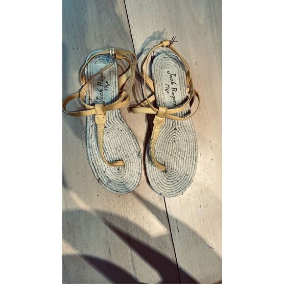 JACK ROGERS EVIE ESPADRILLE YELLOW LEATHER SANDALS WOMENS SZ 10 - Picture 3 of 6